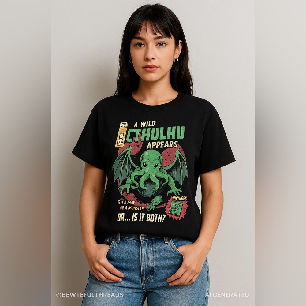 ROMWE M Cat Cthulhu Graphic Tee Black Cotton – Anime Streetwear